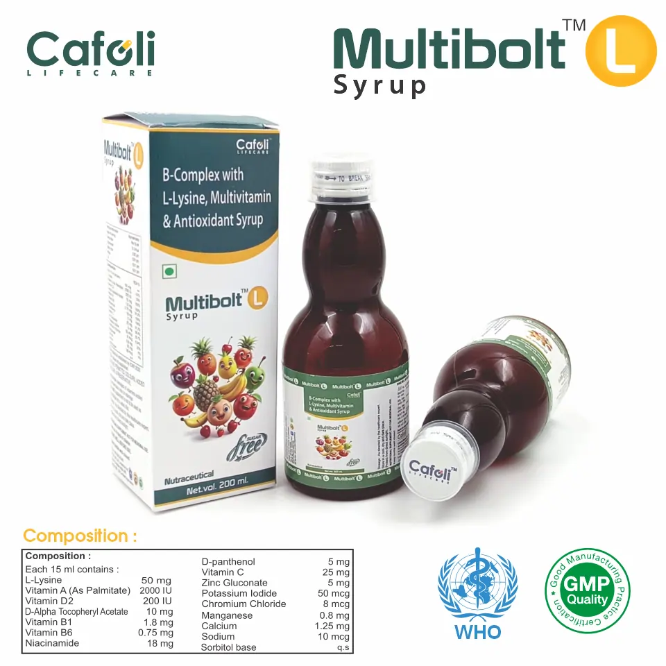 L-Lysine + Vitamins Syrup | PCD Pharma Franchise in Nutraceuticals